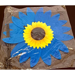 Garden Stake Wind Spinner LARGE Blue Flower with Sunflower Center NEW
